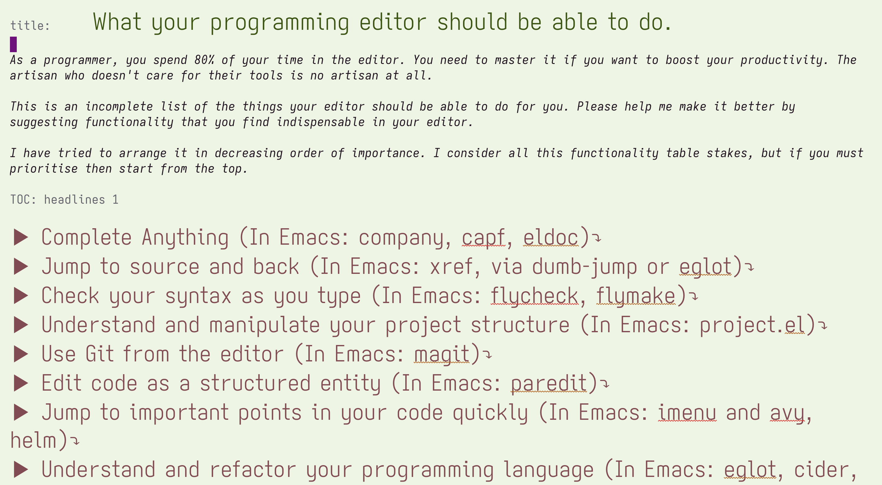 And how I do these tasks in Emacs.