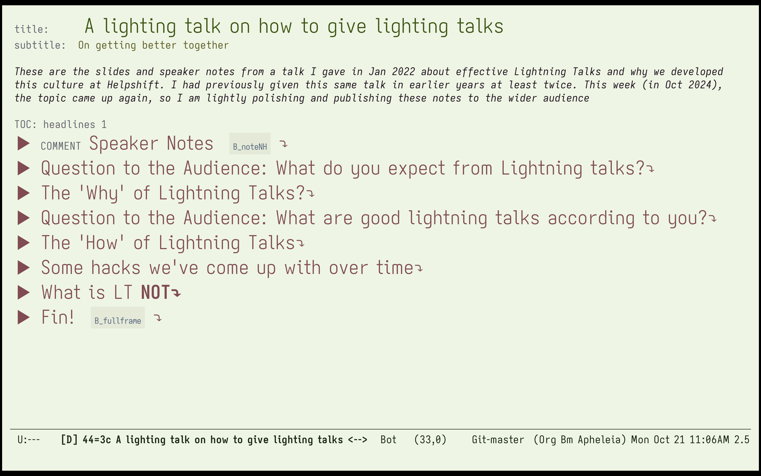 On getting better together using lighting talks